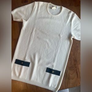 Vintage Salvatore Ferragamo Cream Short Sleeve Sweater Top with Black Accents